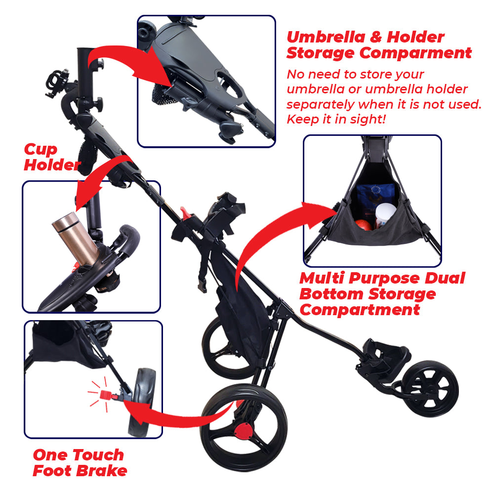 BUDDYBIRDIE Pro 3 Wheel Golf Push Cart