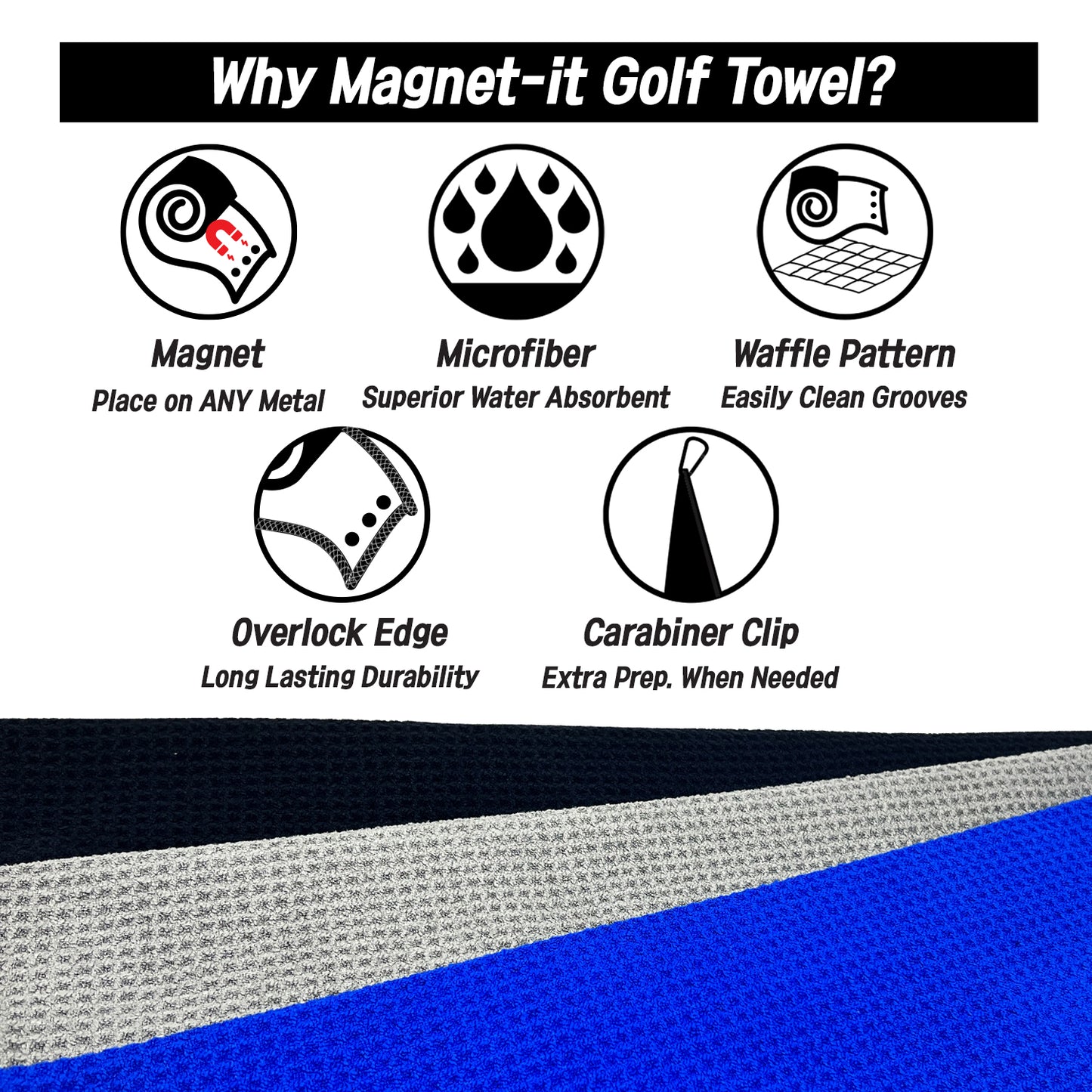 BUDDYBIRDIE Magnet-it Tri-Fold Golf Towel