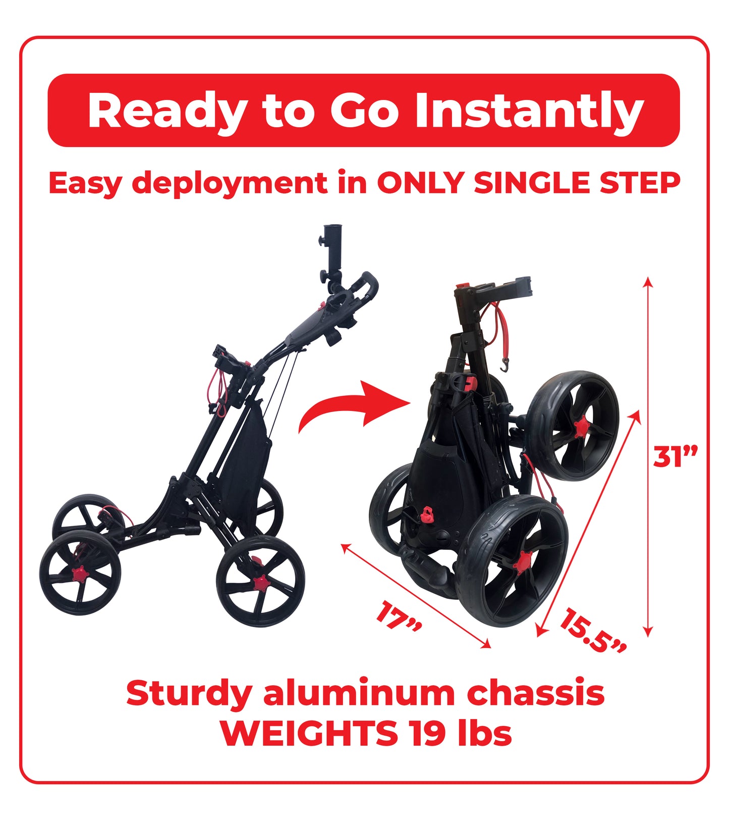 BUDDYBIRDIE Pro 4 Wheel Golf Push Cart
