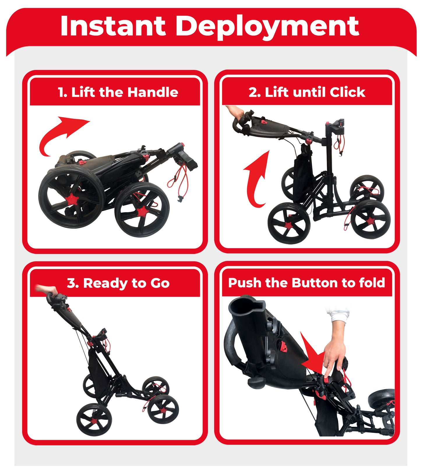 BUDDYBIRDIE Pro 4 Wheel Golf Push Cart