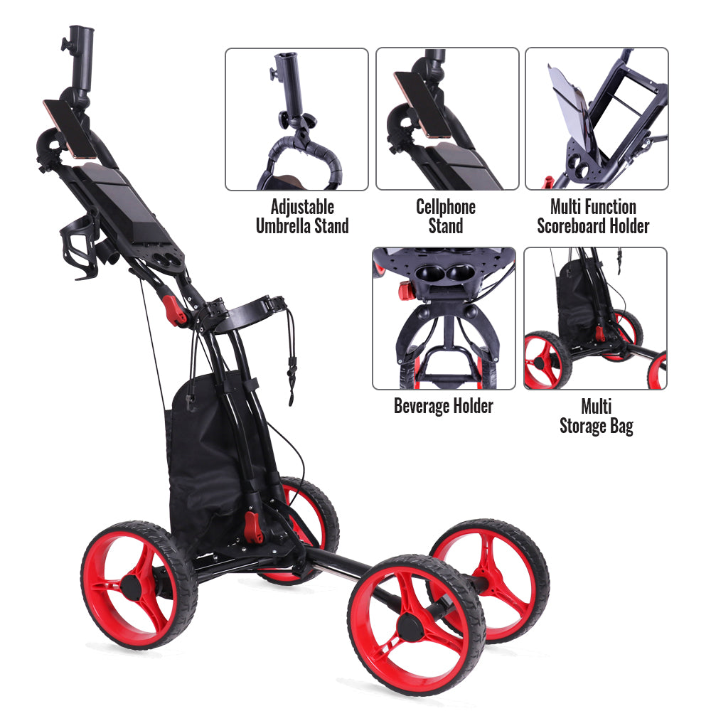 Golf Push Pull Cart with Seat, Lightweight Foldable Collapsible 3 Wheels  Golf Push Cart, Golf Trolley with Foot Brake, Adjustable Umbrella Holder 